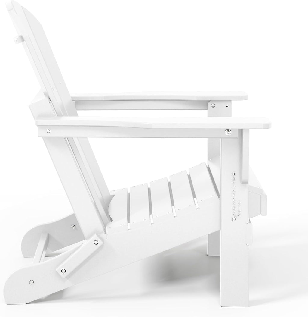 WO Home Furniture Laguna Folding Adirondack Chairs Set of 2, HDPE Patio Chair, All Weather Use Fire Pit Chair for Outdoor Garden, Backyard, Deck, Pool, White