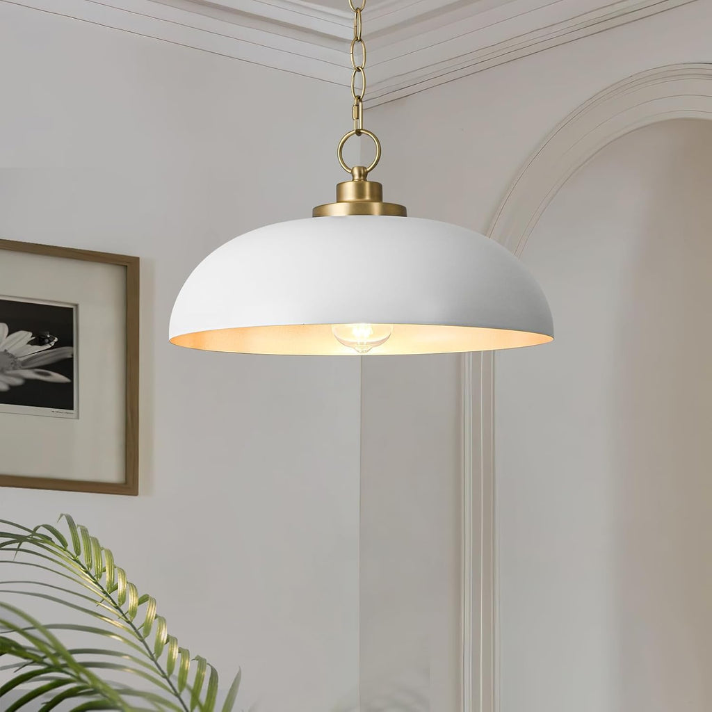Lingkai 15.7" Pendant Light Fixtures, Farmhouse Pendant Lights Kitchen Island, White Hanging Ceiling Light for Kitchen Island Dining Room