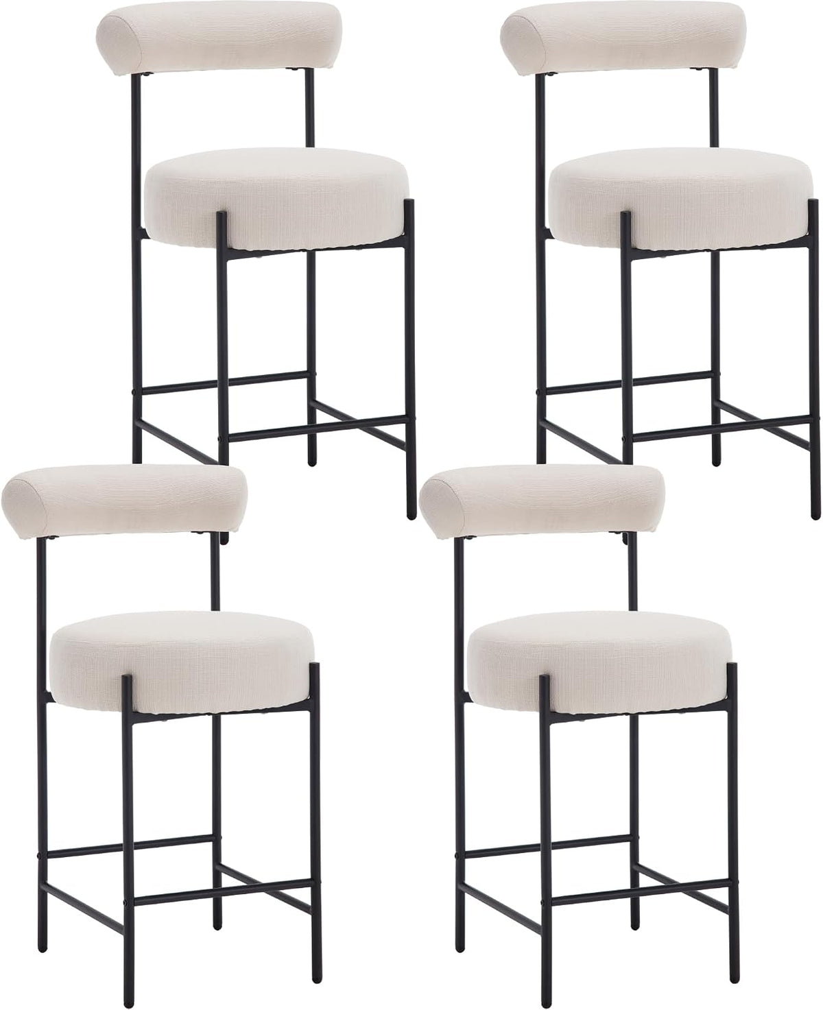 Shunzhi Beige Linen Counter Height Bar Stools Set of 4, Modern Boucle Barstools, Upholstered Counter Stools with Open Back/Metal Legs for Kitchen Island/Home Bar/Bistro,26''