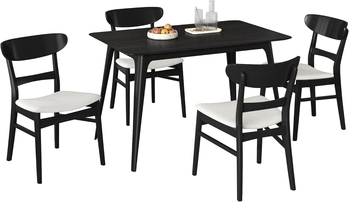 Wood Dining Room Table Set for 4,Mid Century Modern Dining Table Set,Kitchen Table Set for Breakfast Nook and Small Space,5 Piece Dining Table for Apartment,Living Room,Wooden Frame(Black+Light Beige)