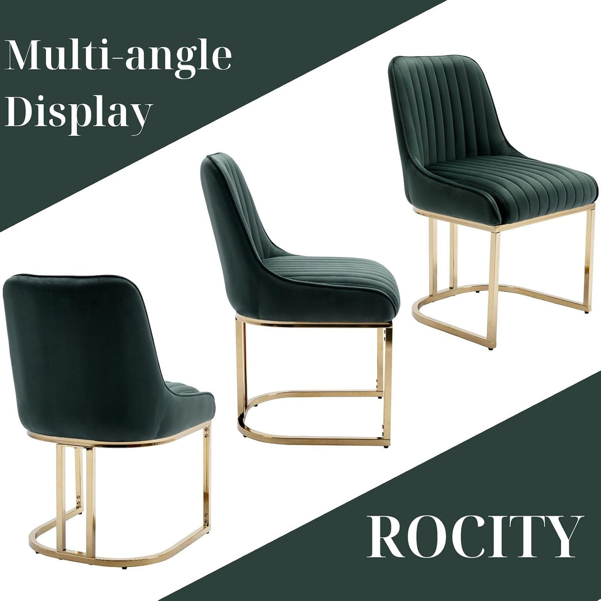 ROCITY Set of 6 Modern Velvet Dining Chairs, Green