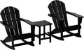 WestinTrends Malibu 3-Piece Set Outdoor/Patio Poly Adirondack Rocking Chairs with a Side Table (2 Seater), Black