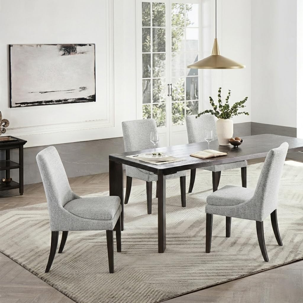KISLOT Upholstered Dining Chairs Modern Sidechair Performance Fabric High Back Armlesschair for Diningroom Kitchen, Light Grey, Set of 4(2 Box)