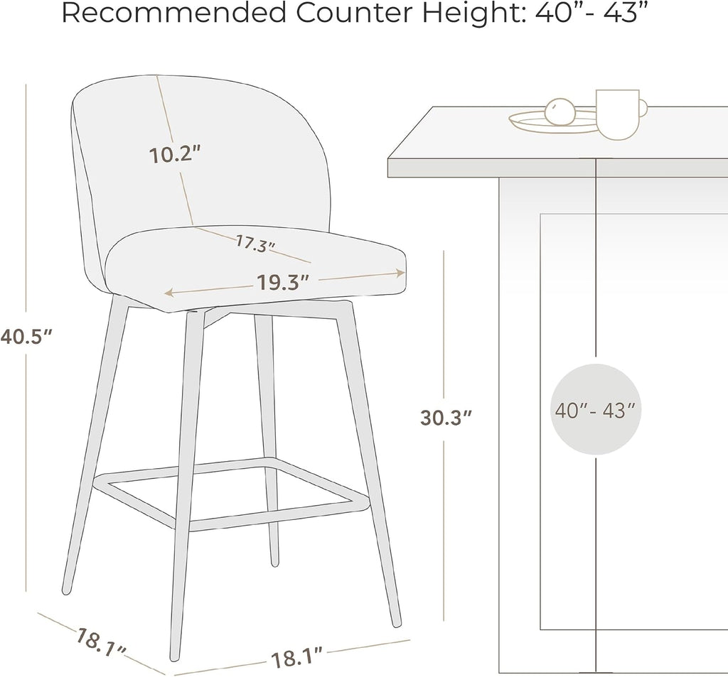 Watson & Whitely Swivel Bar Stools Set of 2, Fabric in White