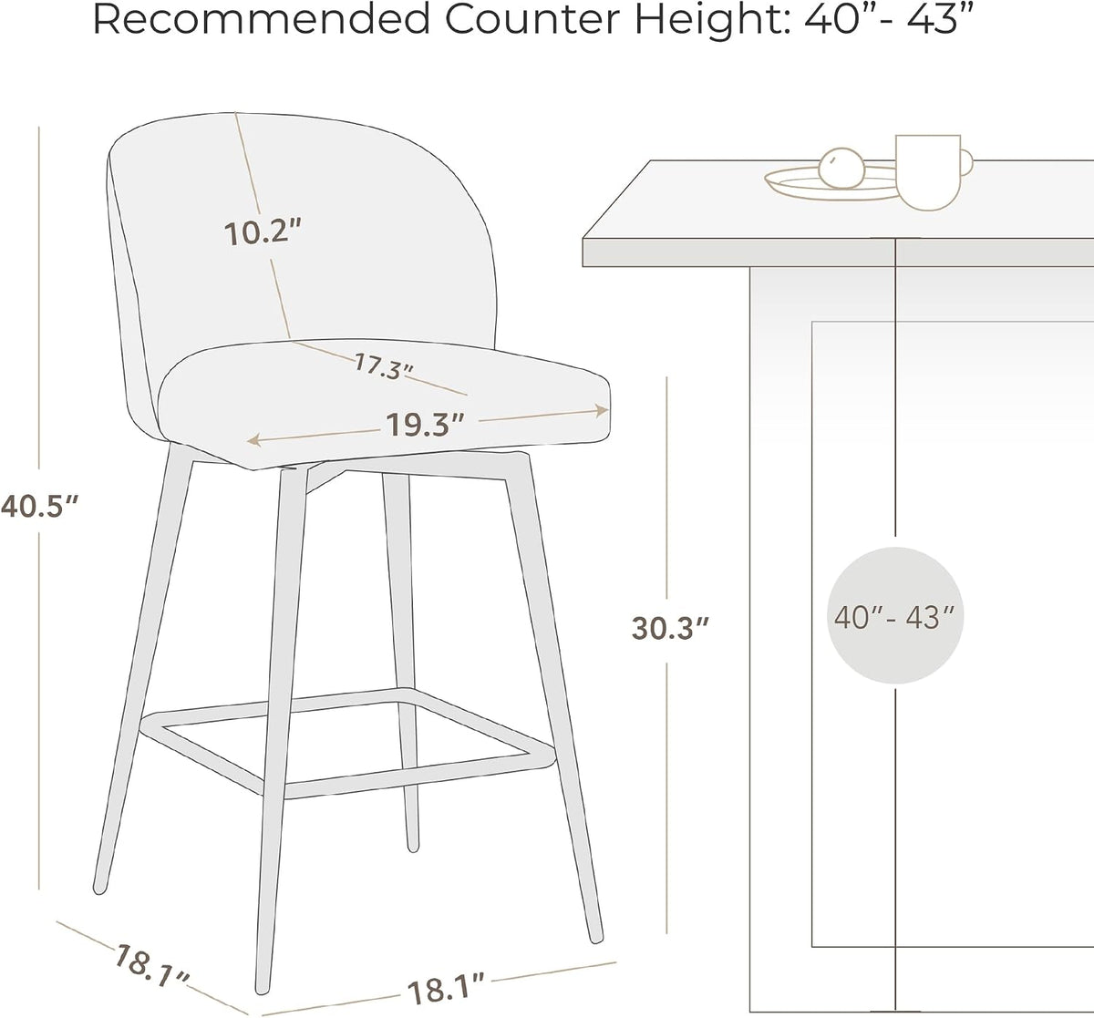 Watson & Whitely Swivel Bar Stools Set of 2, Fabric in White