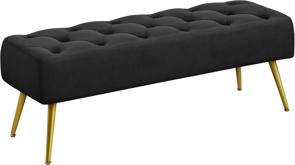 Yaheetech 45in Upholstered Velvet Ottoman Bench Seat with Gold Legs, Black