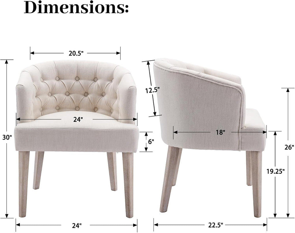 LukeAlon Tufted Arm Linen Dining Chairs Set of 4, Beige