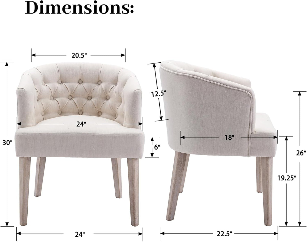 LukeAlon Tufted Arm Linen Dining Chairs Set of 4, Beige