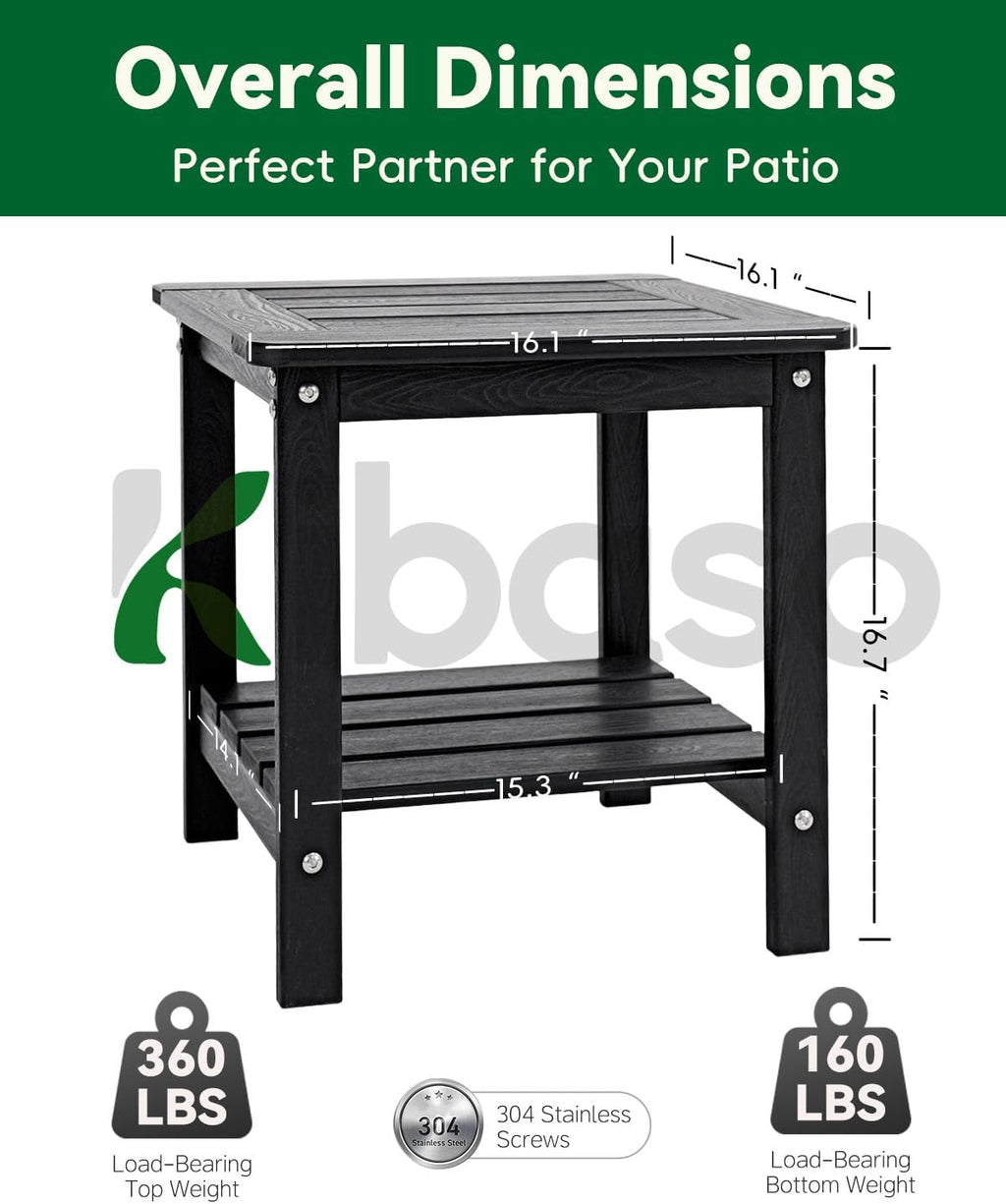 Outdoor Side Table, 2-Tier HDPE Small Patio Table, Black
