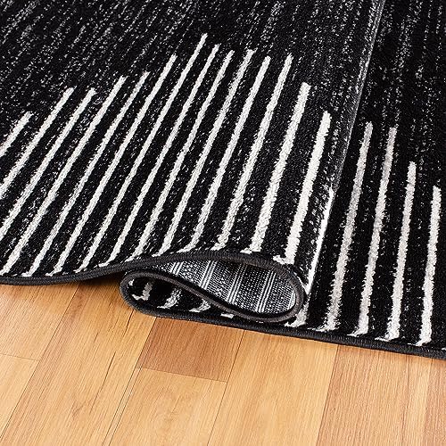 Rugshop Bohemian Stripe Stain Resistant High Traffic Area Rug Black 5' x 7'