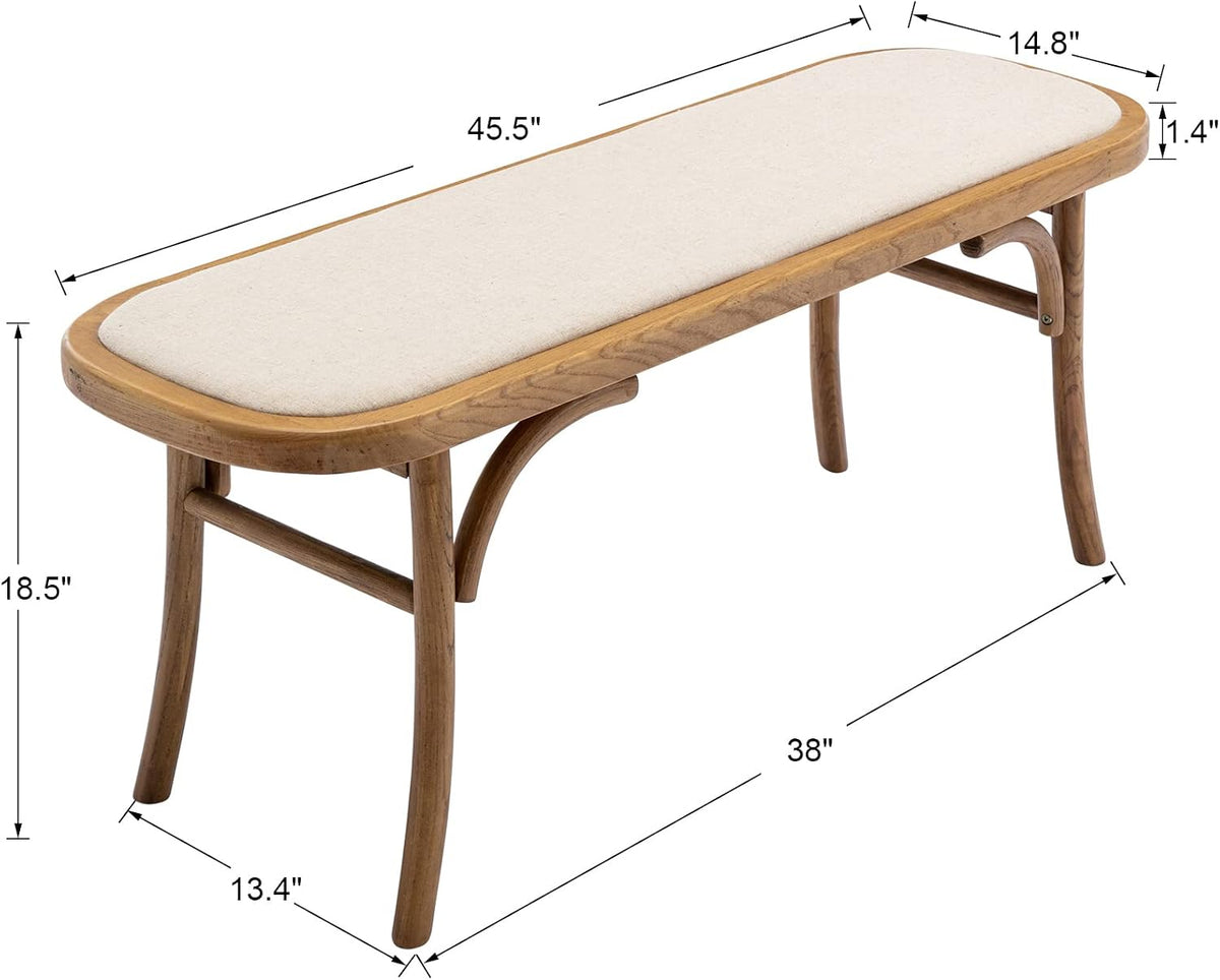 Kmax Upholstered Bench Fabric Entryway Bench Rustic Solid Wood 45 Inch for Living Room/Hallway/Bedroom, Beige