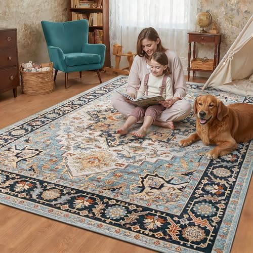 Foxmas 6x9 Wood Blue Washable Area Rugs