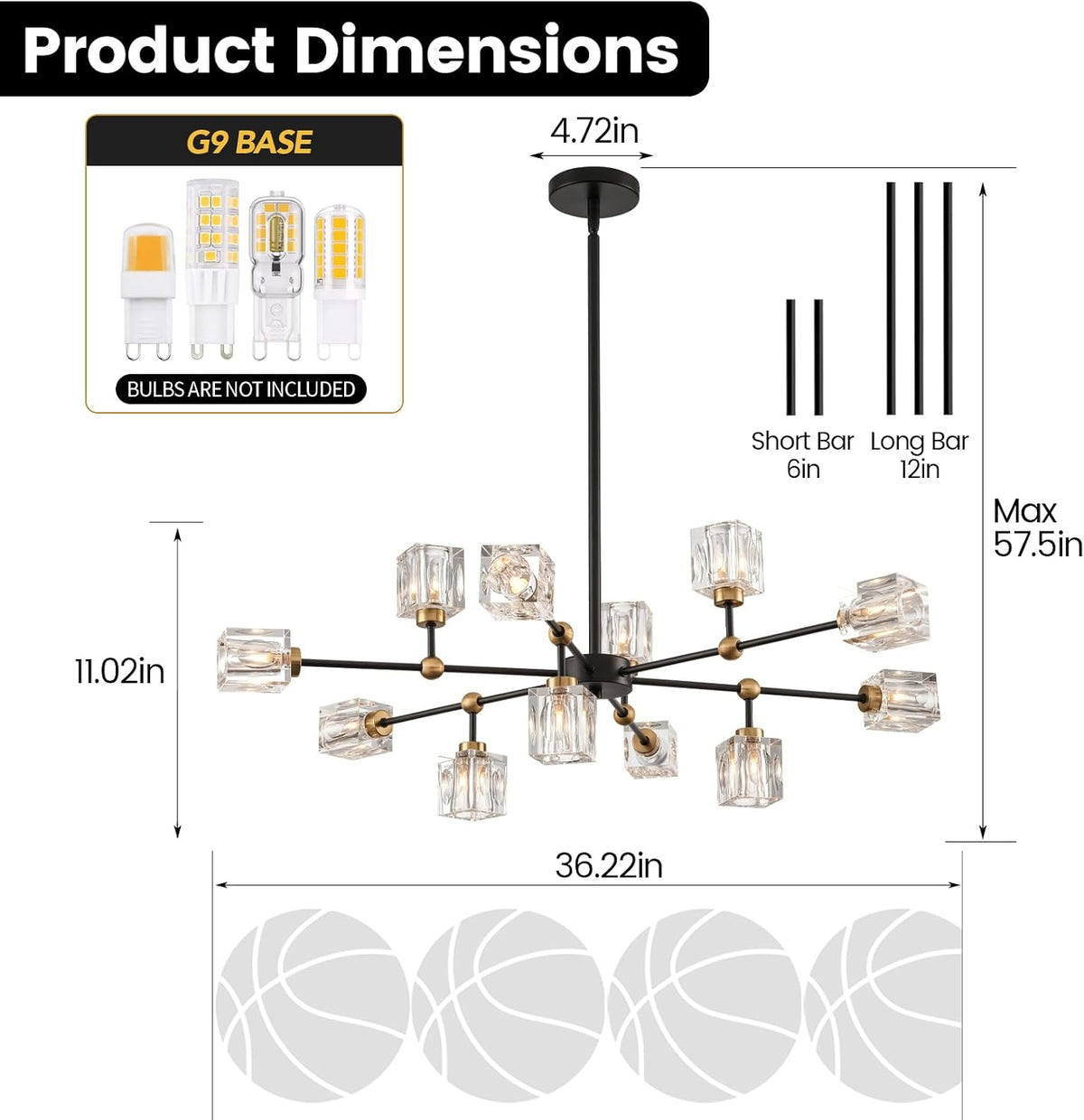 Sputnik Crystal Chandelier with 12-Light, Modern Light Fixture