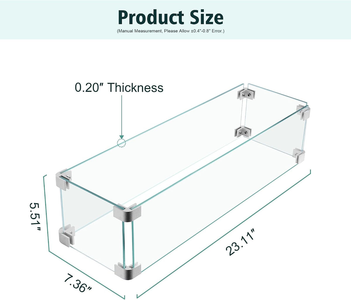 23x7x5.5 Fire Pit Glass Flame Wind Guard,Thick Tempered Glass Rectanglar FirePit Flame Shield with Aluminium Clips,Clear Wind Gaurd Fence for Patio Fire Table