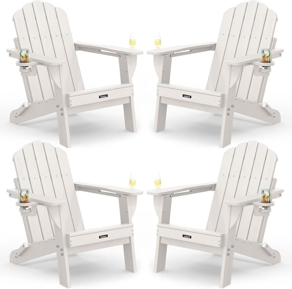 Folding Adirondack Chairs Set of 4, Plastic Patio Chair with 2 Cup Holders
