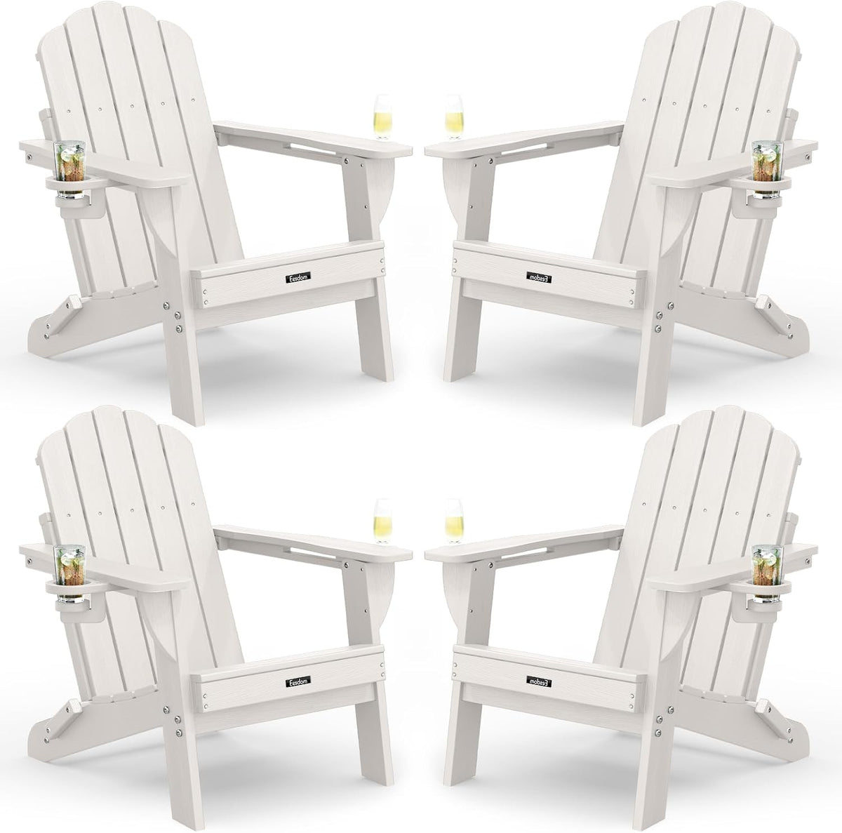 Folding Adirondack Chairs Set of 4, Plastic Patio Chair with 2 Cup Holders