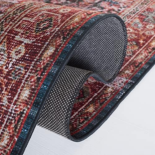 SAFAVIEH Washable Rug Tucson Collection - 8' x 10', Rust & Green, Slip Resistant & Easy to Clean, Ideal for Living Room, Bedroom, Dining Space (TSN114P)