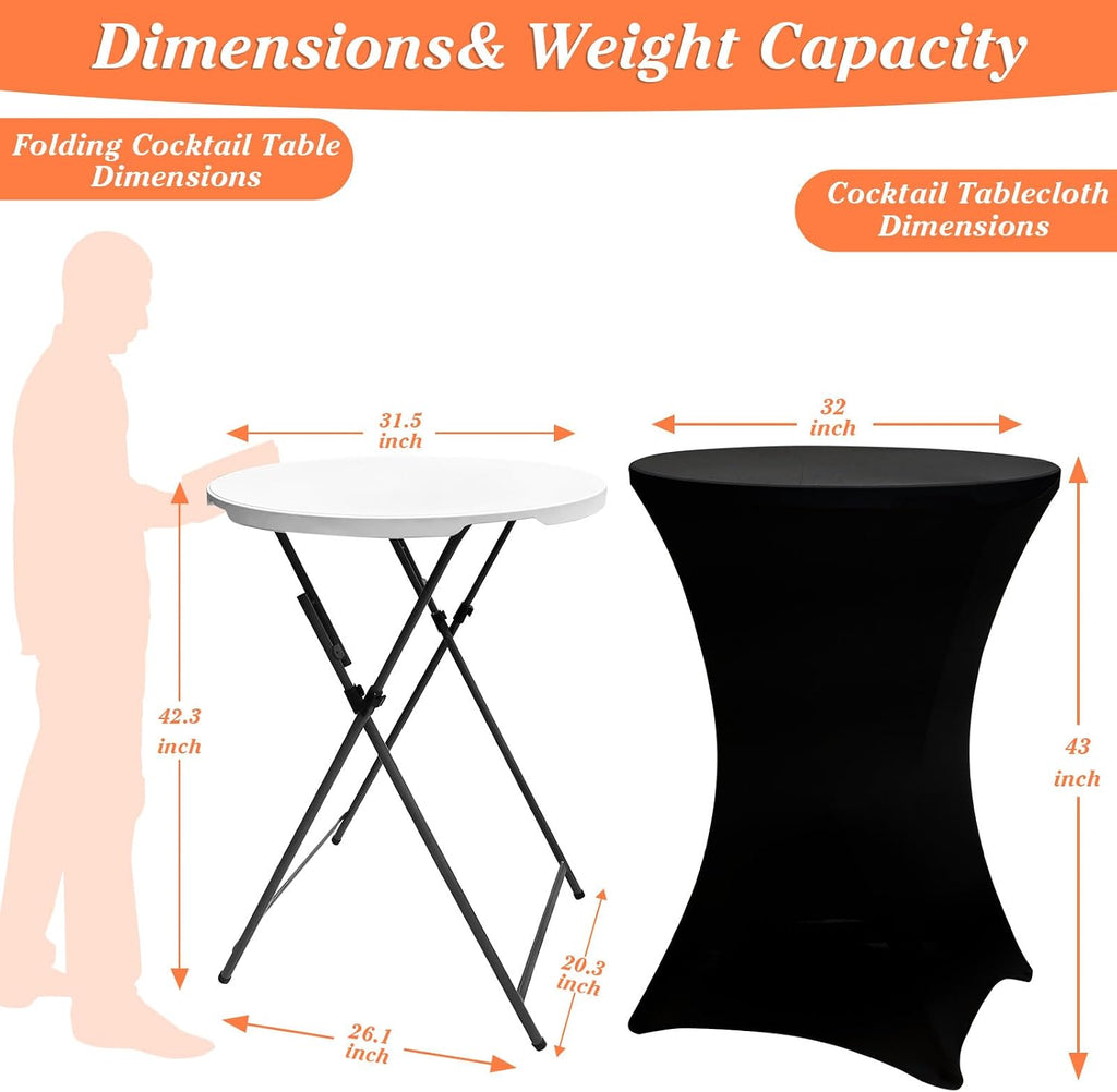 2 Pack 32in Round Folding Cocktail Tables with Black Covers