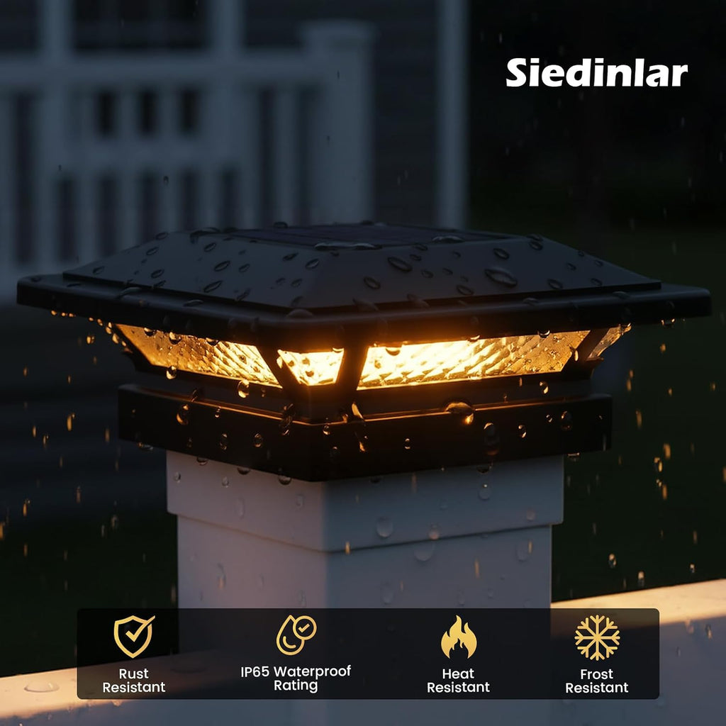SIEDiNLAR 4x4 Solar Post Cap Lights Outdoor 16 LEDs 2 Modes, 6 Pack, Black