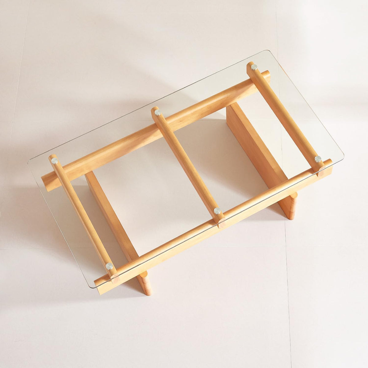 Finekoze Glass Coffee Table for Living Room,100% Solid Wood Coffee Table with Rectangular Tempered Glass Top,Mid Century Modern Coffee Table,Wood