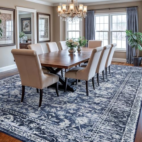 KILOCOCO Area Rug 9x12 ft Living Room Rug Washable Rugs Non Slip Rugs, Blue