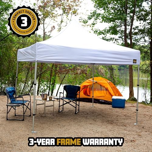 10x10 Heavy Duty Pop Up Canopy - Easy Setup, Commercial Grade Aluminum Frame, 42” Folded Frame Height, UPF 50+, Portable Tent for Beach, Events, Camping, Roller Bag (Black)