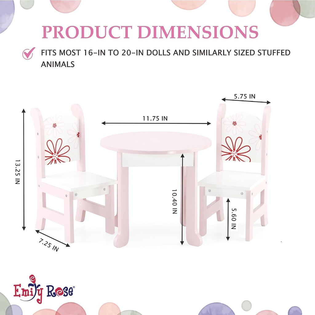 Emily Rose 18 Inch Doll Dining Table and 2 Chairs Set - Floral Collection