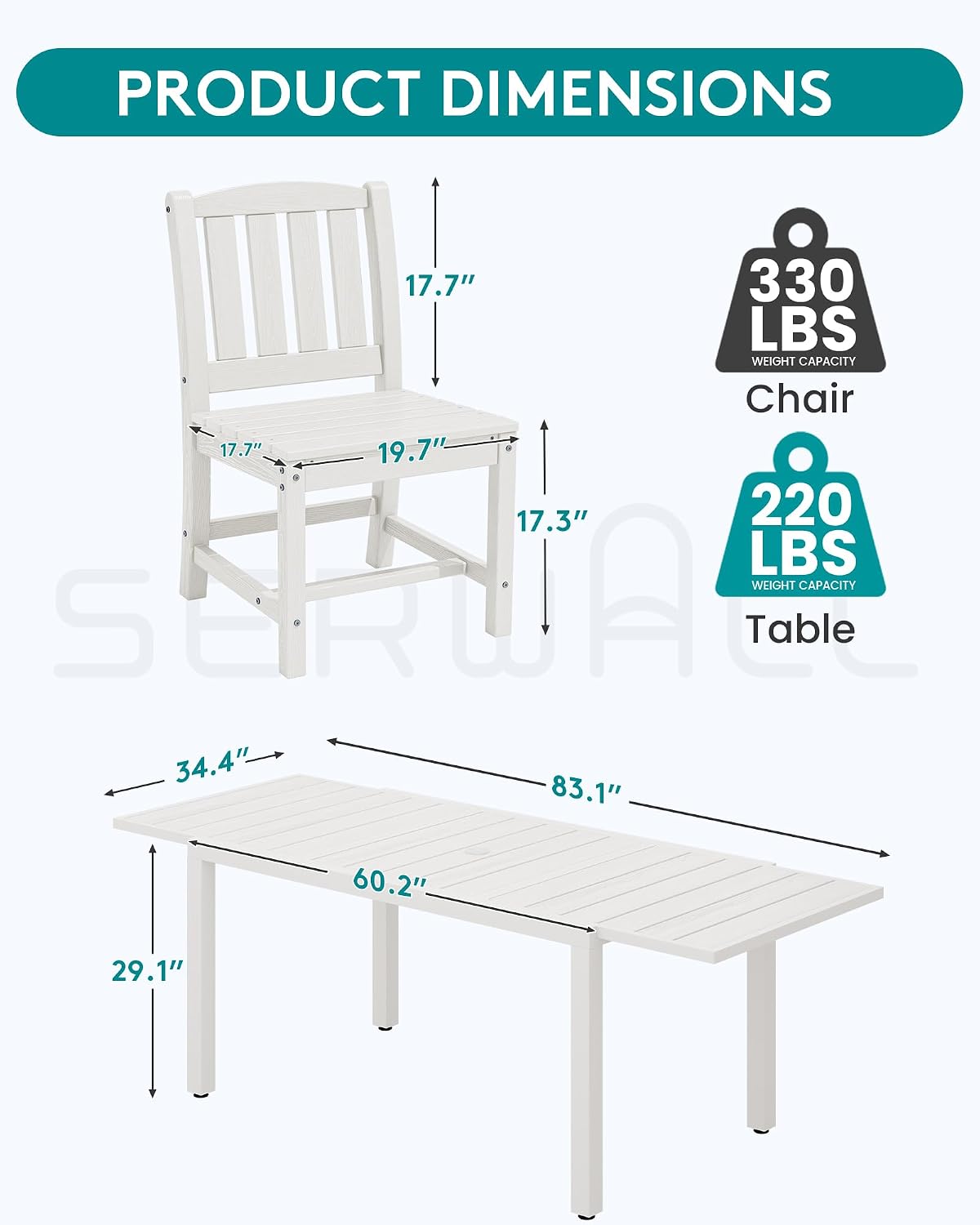 SERWALL Outdoor Expandable Dining Table, White