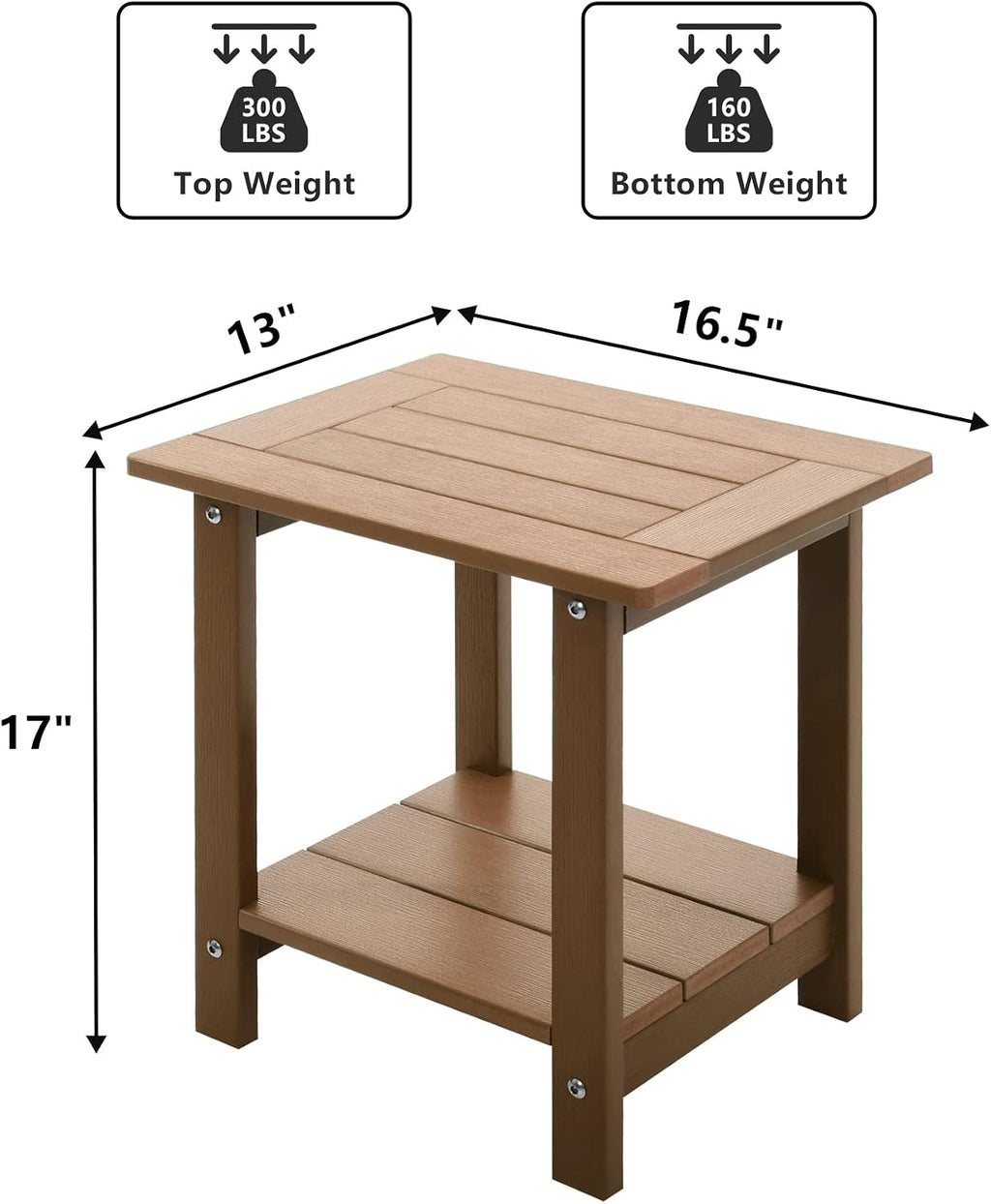 Meluvici Double Adirondack Outdoor Side Table Weather Resistant, Outdoor Rectangular Patio End Table for Adirondack Chair, Teak