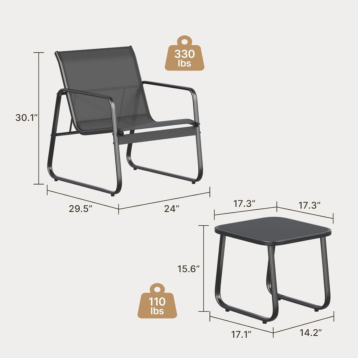 Gizoon Patio Chair Set of 2, Patio Bistro Set, Outdoor Patio Furniture Set