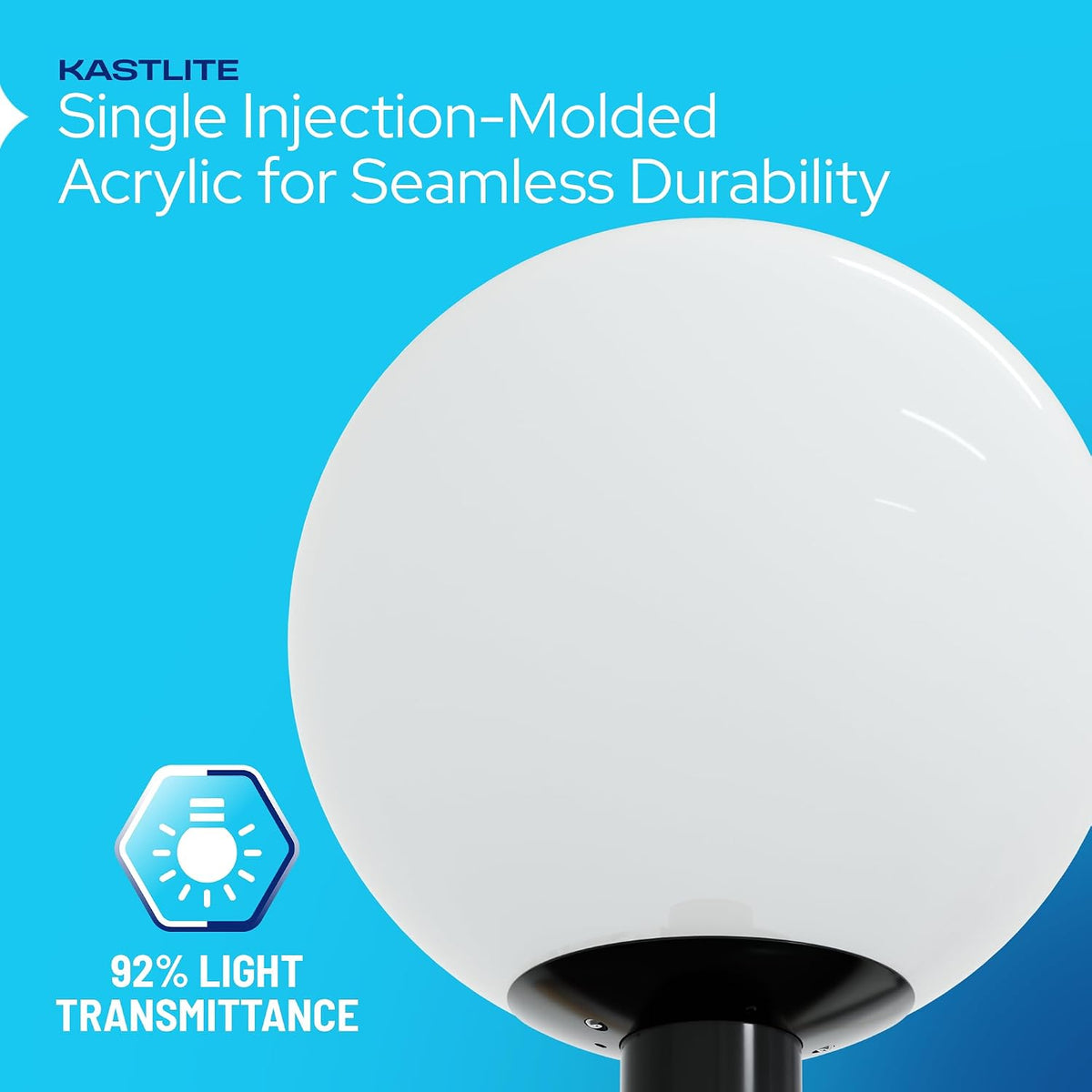 KASTLITE 12" White Lamp Post Globe Fixture, Black Wing Clip Fitter, Bulb