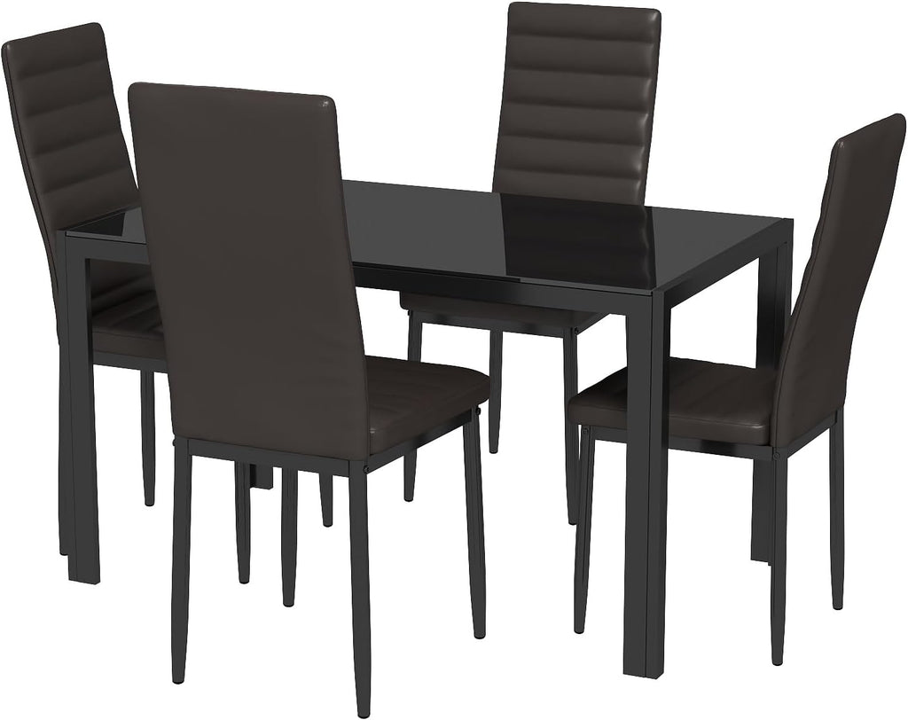 Gizoon Black 5 Piece Glass Dining Table Set, Kitchen Table and Chairs for 4