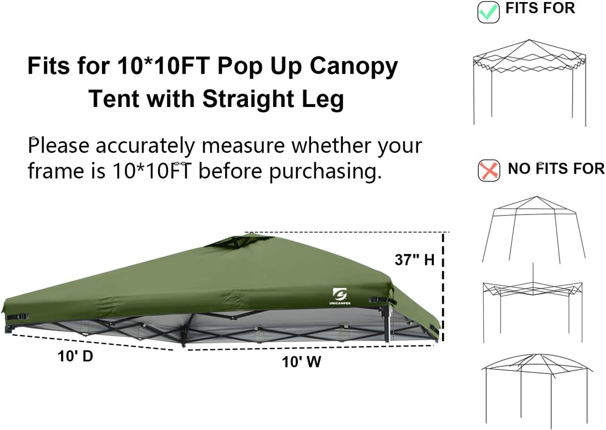 10x10 Pop Up Canopy Replacement Top Cover with Air Vent(Frame NOT INCUDE)