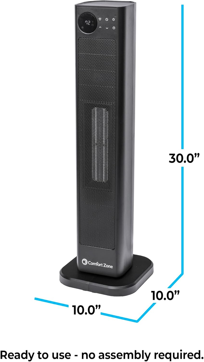 Comfort Zone 30" High Velocity Ceramic Tower Heater with LCD Display