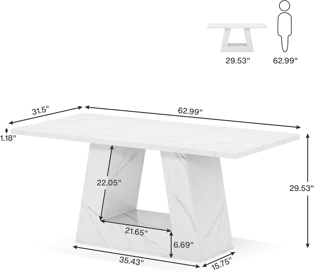 Tribesigns Dining Table for 4 to 6 People, 63" Rectangular Dining Room Table, Modern Wooden Faux Marble Dinner Table with Sturdy Base for Kitchen, Living Room