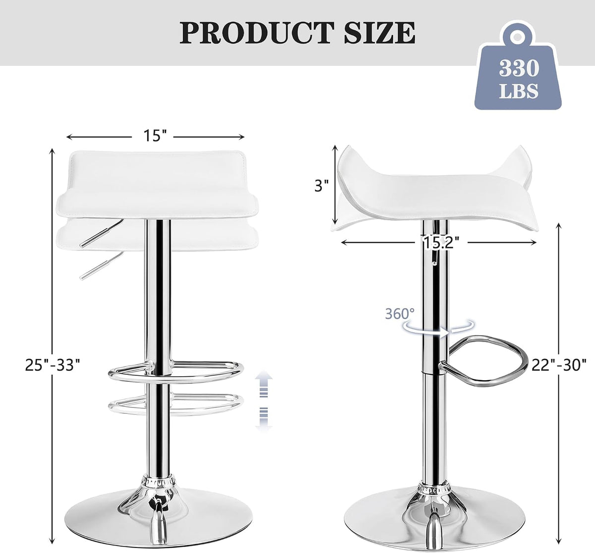 vecelo bar stools set of 4, armless adjustable, side view