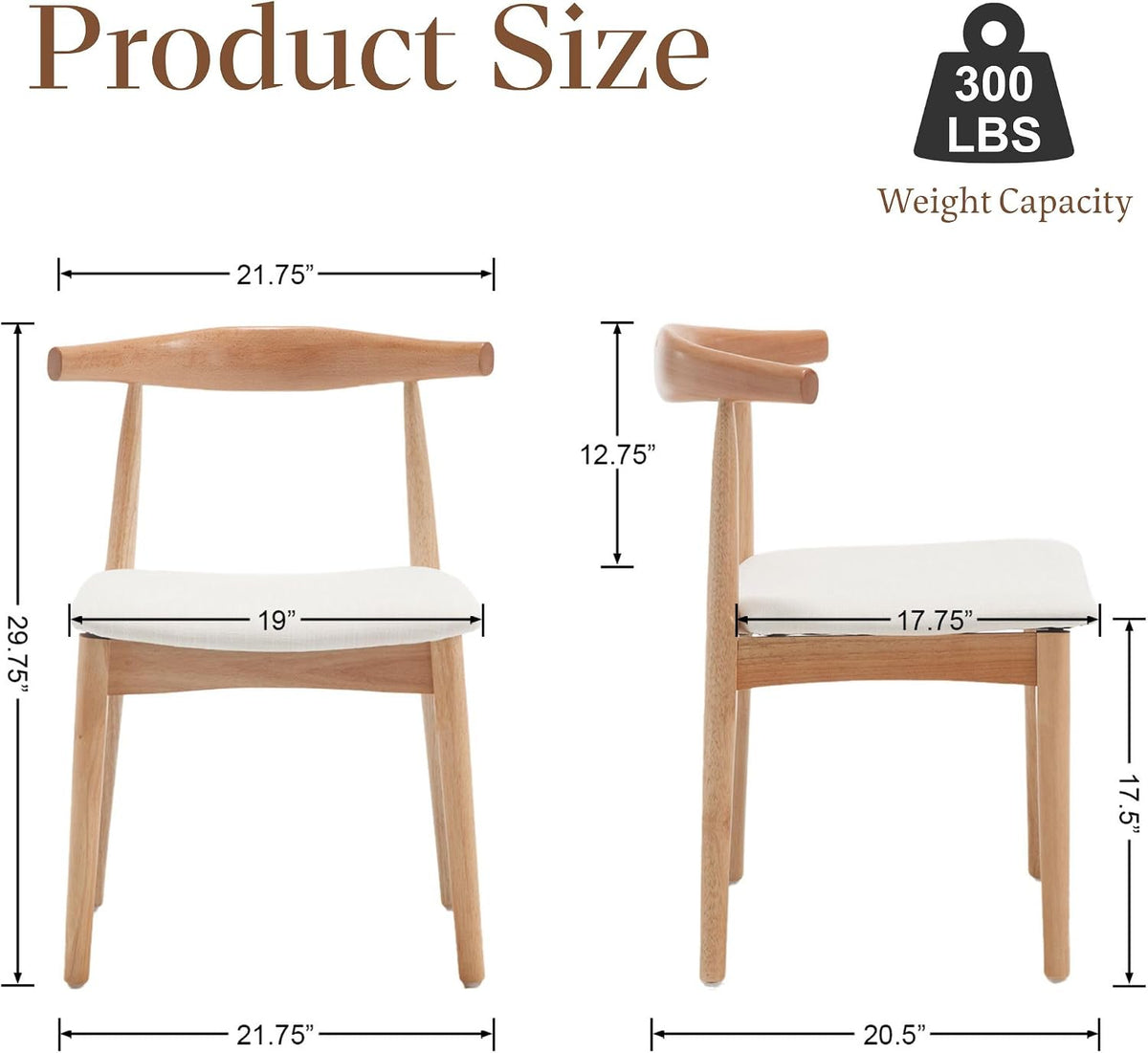 ROCITY Wood Dining Chairs Set of 4 Fabric Kitchen Chairs with Linen Cushion and Barrel Backs Mid Century Modern Dining Room Chairs Natural Wood