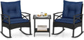 Tangkula 3 Pieces Wicker Outdoor Rocking Chairs Set