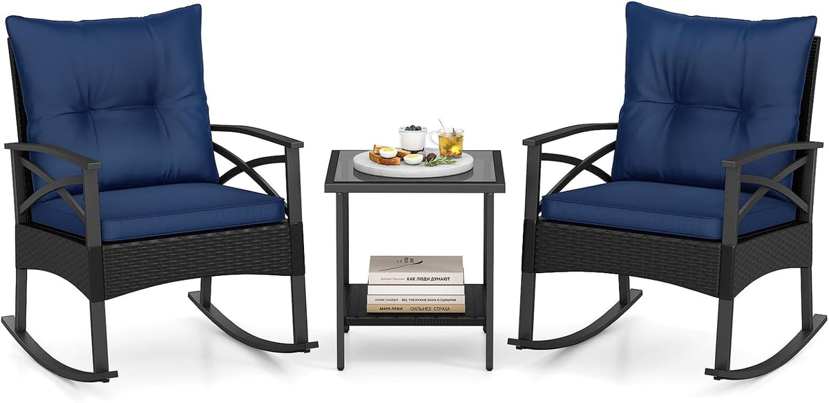 Tangkula 3 Pieces Wicker Outdoor Rocking Chairs Set