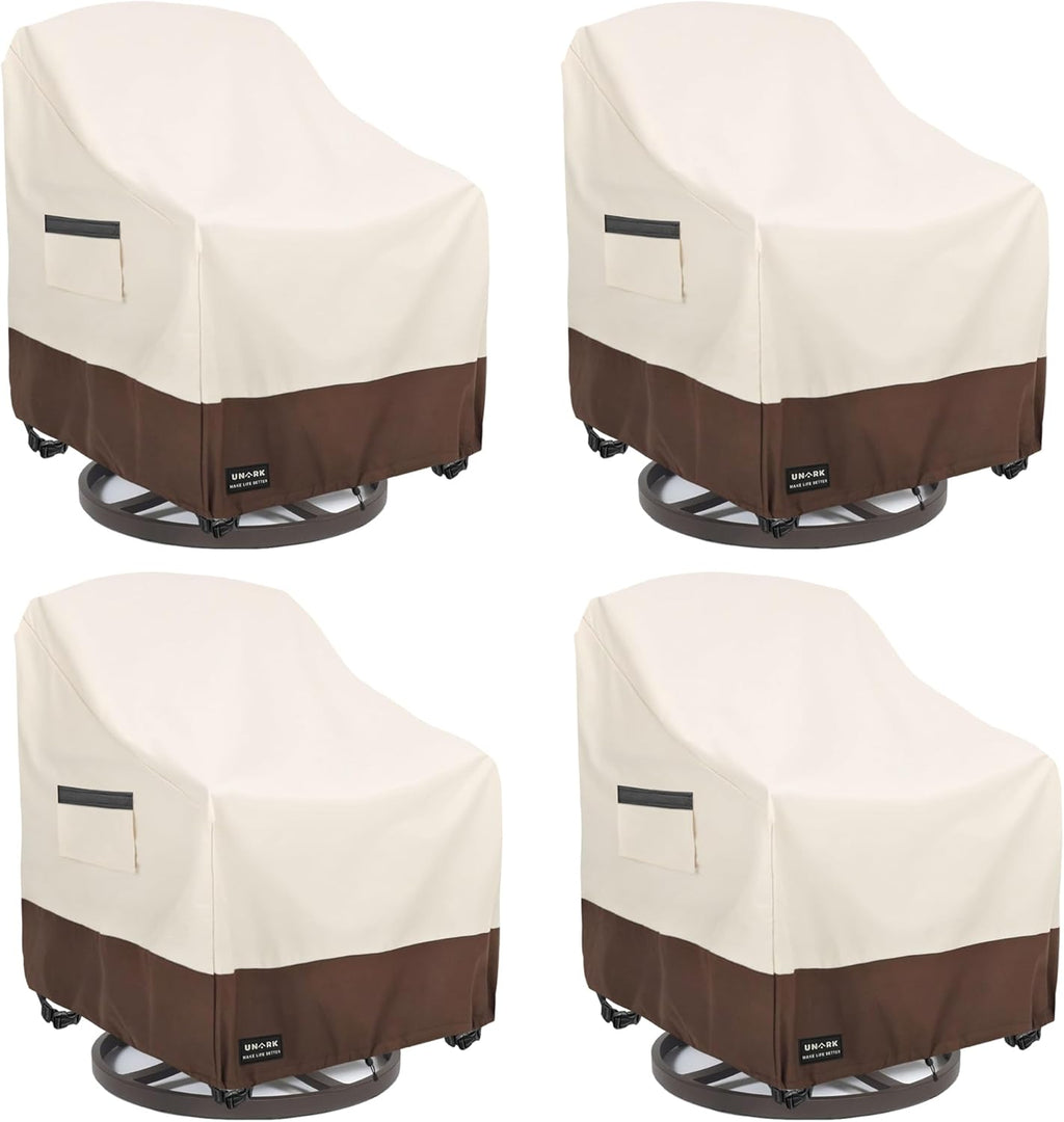 Outdoor Swivel Patio Chair Cover 4 Pack,600D Waterproof Heavy Duty Outdoor Chair Cover , Patio Furniture Covers, Outdoor Furniture Covers Waterproof, 30 W x 34 D x 36 H inches Beige and Brown