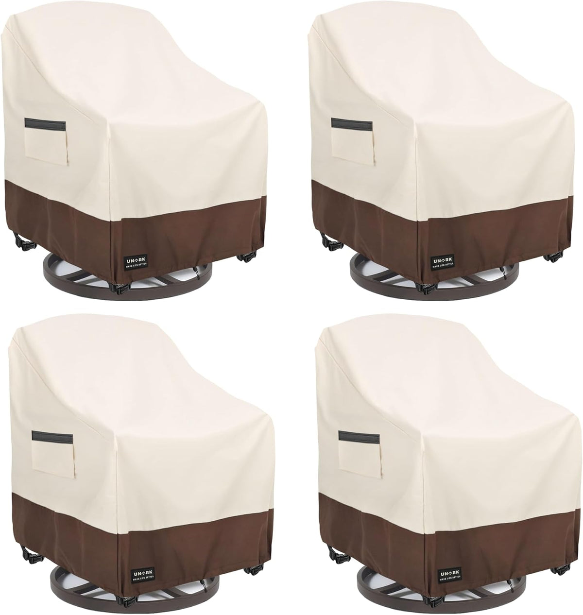 Outdoor Swivel Patio Chair Cover 4 Pack,600D Waterproof Heavy Duty Outdoor Chair Cover , Patio Furniture Covers, Outdoor Furniture Covers Waterproof, 30 W x 34 D x 36 H inches Beige and Brown