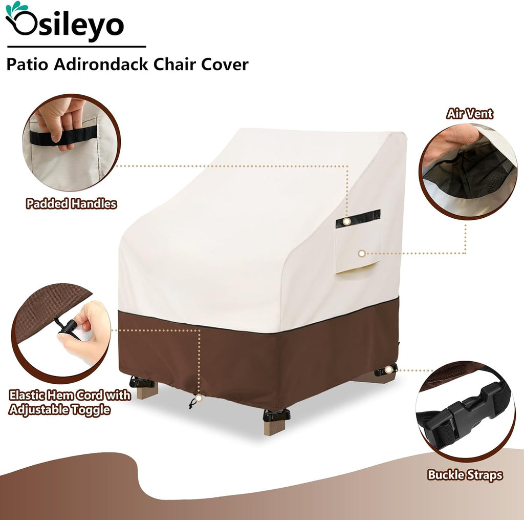 Patio Chair Covers,Waterproof Heavy Duty Patio Furniture Covers for Adirondack Chair 2 Pack (30 W x 34 D x 36 H inches) Beige & Brown