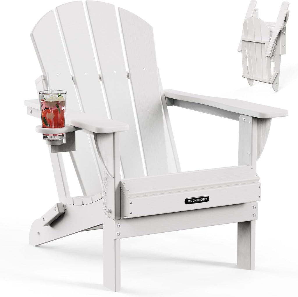 MUCHENGHY Folding Adirondack Chair HDPE for Fire Pit Outdoor, White