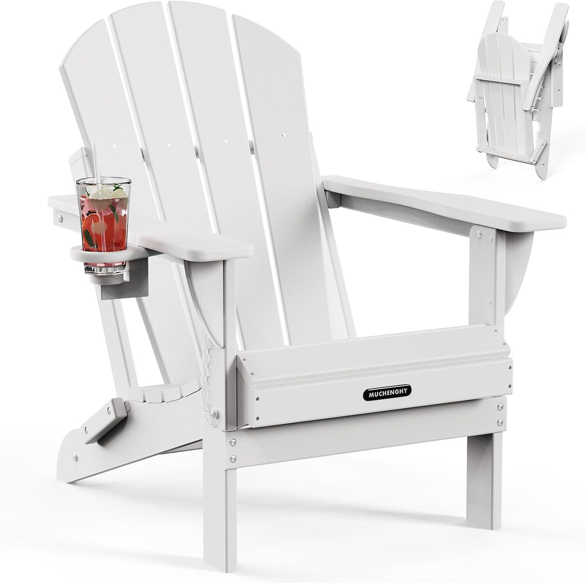 MUCHENGHY Folding Adirondack Chair HDPE for Fire Pit Outdoor, White