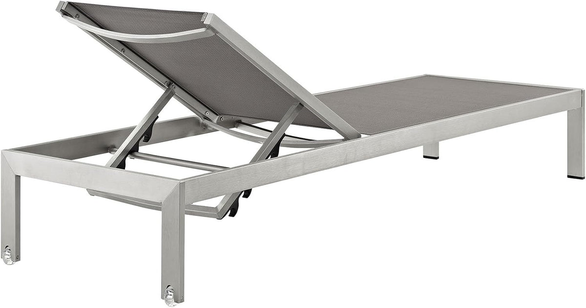 Modway Shore Aluminum Textilene® Mesh Outdoor Patio Four Poolside Chaise Lounge Chairs in Silver Gray