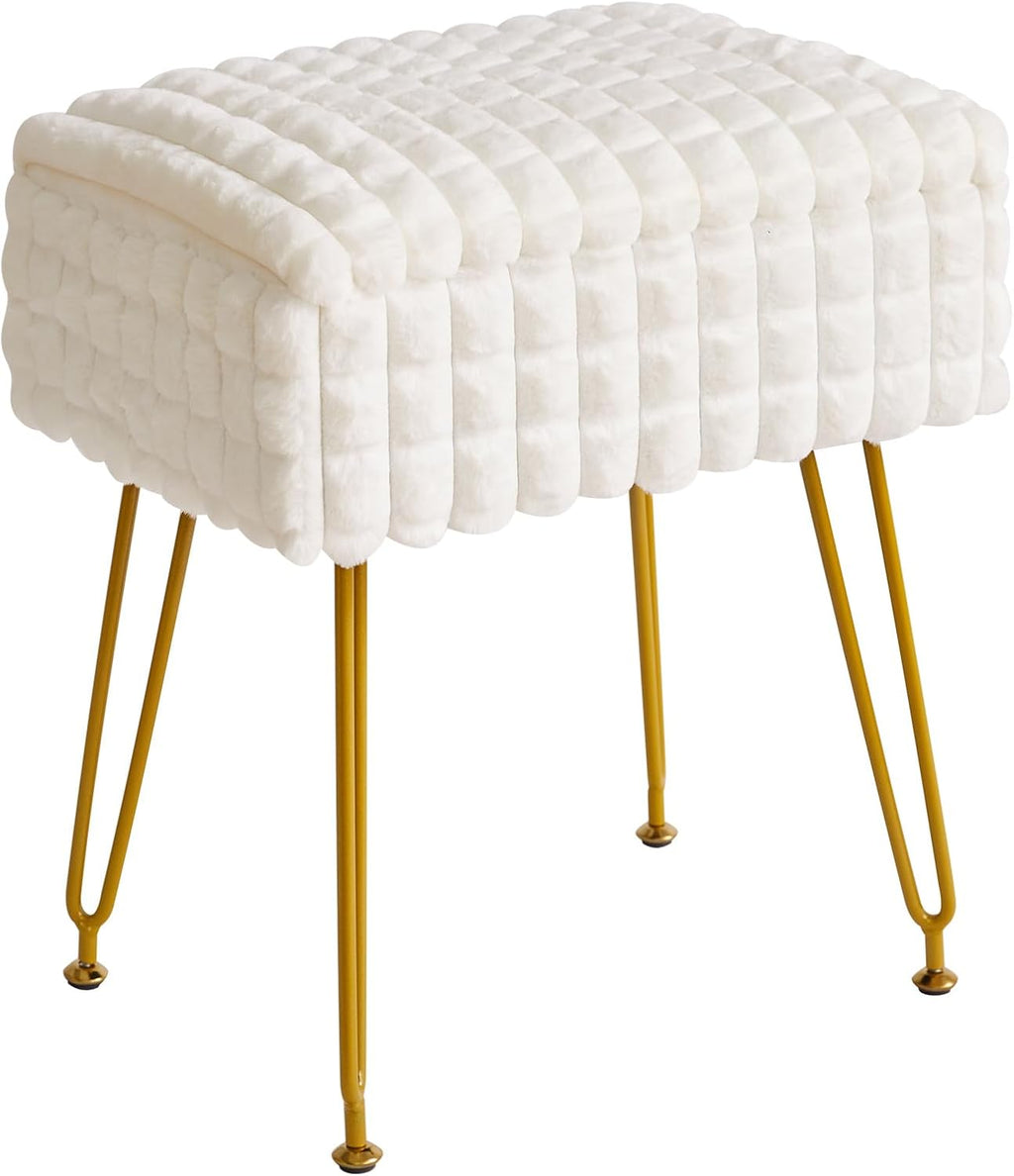 IBUYKE Rectangle Vanity Chair Ottoman, Footrest Stool, White WBD004W
