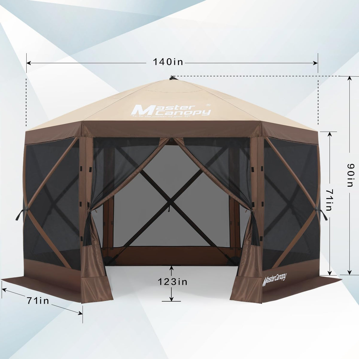MASTERCANOPY 12x12Pop Up Gazebo Screen Room with Netting Beige&Coffee