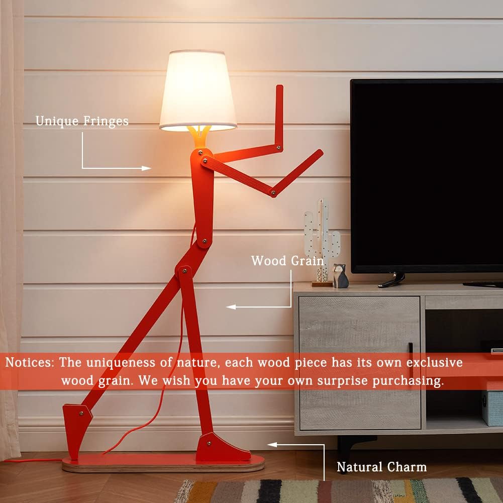 Cool Tall Wood Floor Lamp Corner Reading LED Bulb Included, Orange