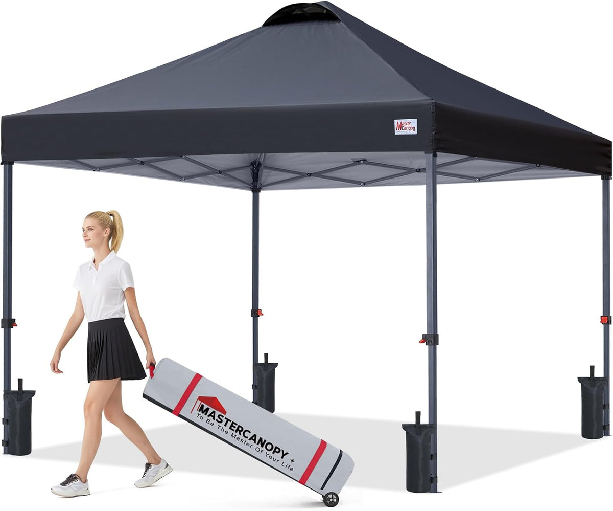 MASTERCANOPY 10x10 Durable Pop Up Canopy Tent with Roller Bag, Black
