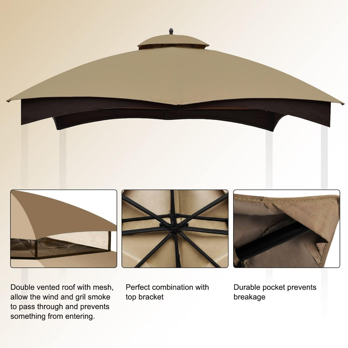 COOSHADE Gazebo Replacement Top for Lowe's Allen Roth #GF-12S004B-1, Beige